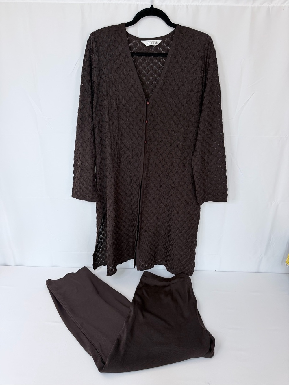 Exclusively Misook Women’s Size Large Acrylic Brown Pant Suit Cardigan
